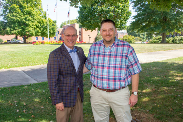 Mars Hill University President Tony Floyd with Jonathan Eatmon, recipient of the Blackwell Endowed Scholarship and Assistantship for Criminal Justice.