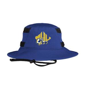 Blue bucket hat with MHU athletics logo