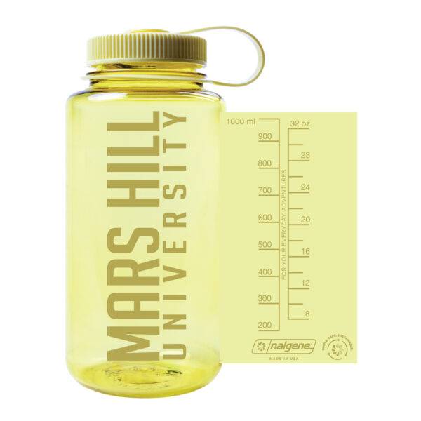 Yellow Nalgene bottle with Mars Hill University imprint