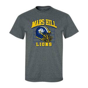 dark gray t-shirt with Mars Hill Lions text and an MHU football helmet centered