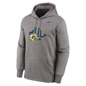 gray hoodie with MHU athletics logo in full color and Nike swoosh logo