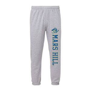 gray sweatpants with MHU athletics logo and Mars Hill printed on the length of one leg