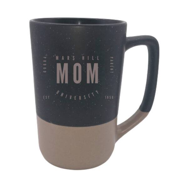 coffee mug in two-tone black with tan bottom and wording Mars Hill Mom